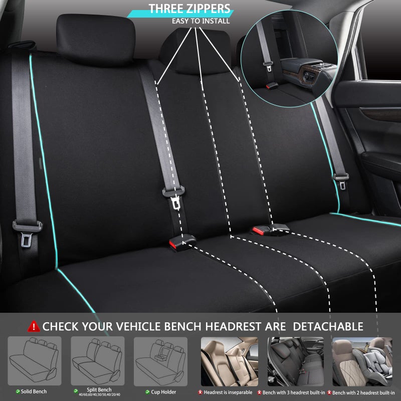 CAR-GRAND Polyester Universal Fit Seat Cover, Black-Mint, Set of 9 Including Headrest Covers, Airbag Compatible, for Cars, Trucks, SUV, Van, Sedan - Image 4